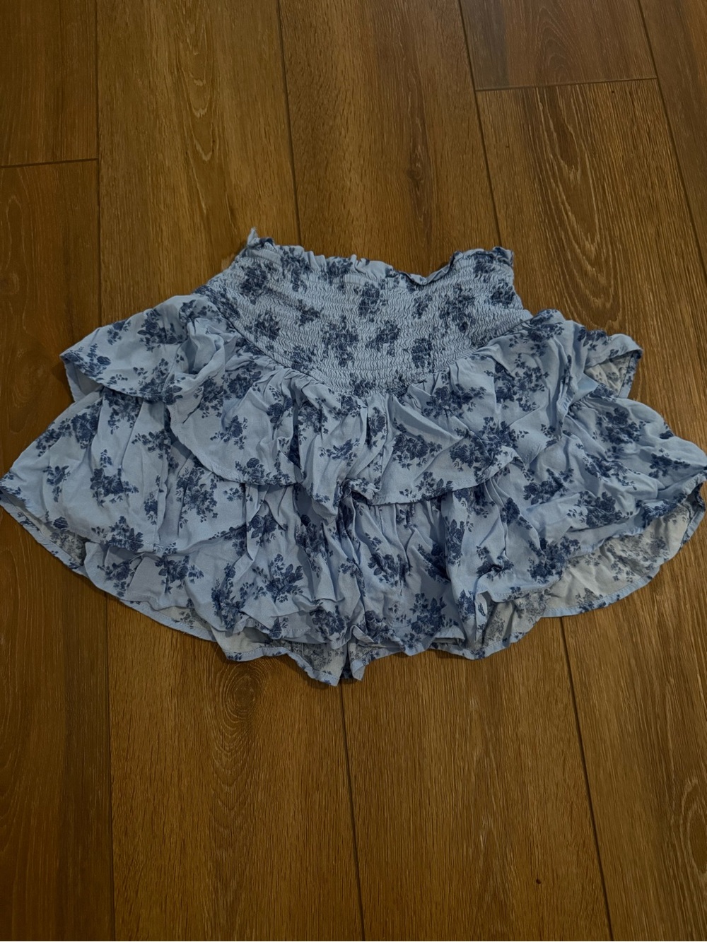 Altar'd State Blue Floral Smocked Ruffle Mini Skirt